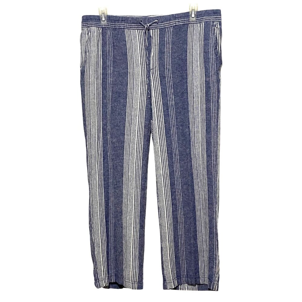 Old‎ Navy Linen Vertical Stripe Pants XL Blue Coastal Grandma Nautical Sailing